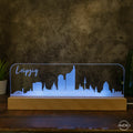 3D LED Lampe Skyline Dresden Leipzig - AM3D Shopmit Holzsockel 30cm