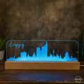 3D LED Lampe Skyline Dresden Leipzig - AM3D Shopmit Holzsockel 30cm