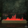 3D LED Lampe Skyline Dresden Leipzig - AM3D Shopmit Holzsockel 30cm
