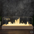 3D LED Lampe Skyline Dresden Leipzig - AM3D Shopmit Holzsockel 30cm