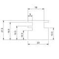 Bemaßung/Technische Zeichnung des 3-in-1 Anschlagwürfels (ca. 23×23×21,5 mm) für magnetische Wabengitter