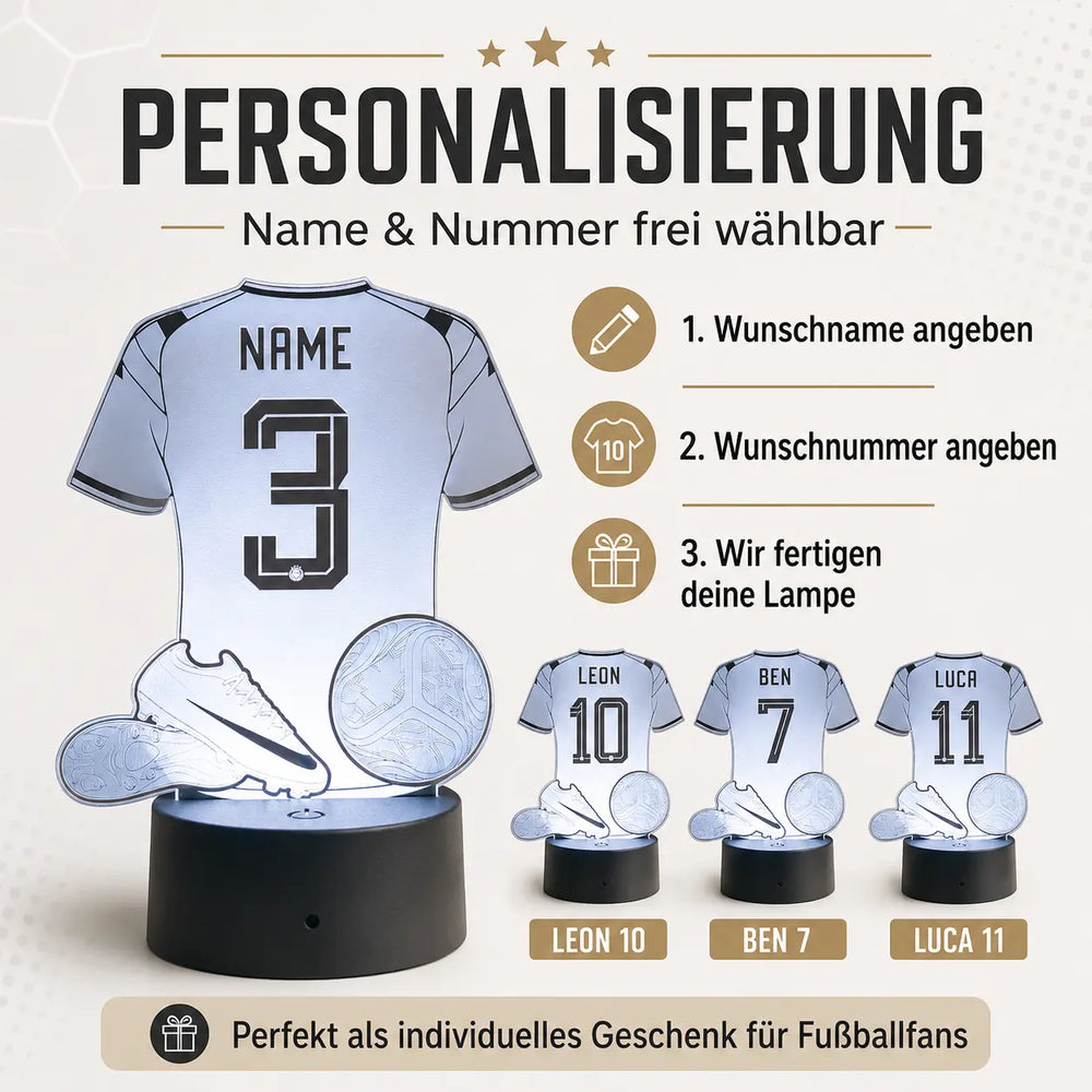 Personalisierte Fußballlampe mit Name & Wunschnummer