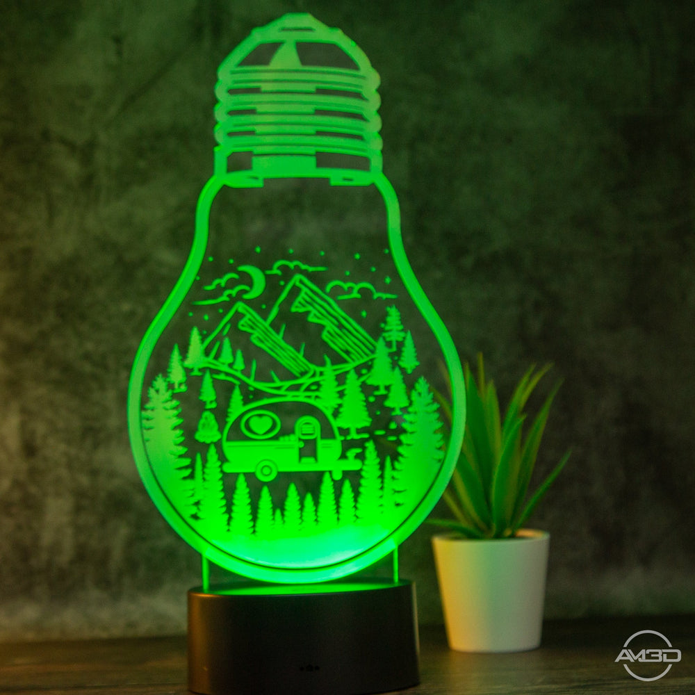 Camping Lampe, perfekt für jeden Campingfan / Tischlampe LED Acryl - AM3D Shopmit Kunststoffsockel