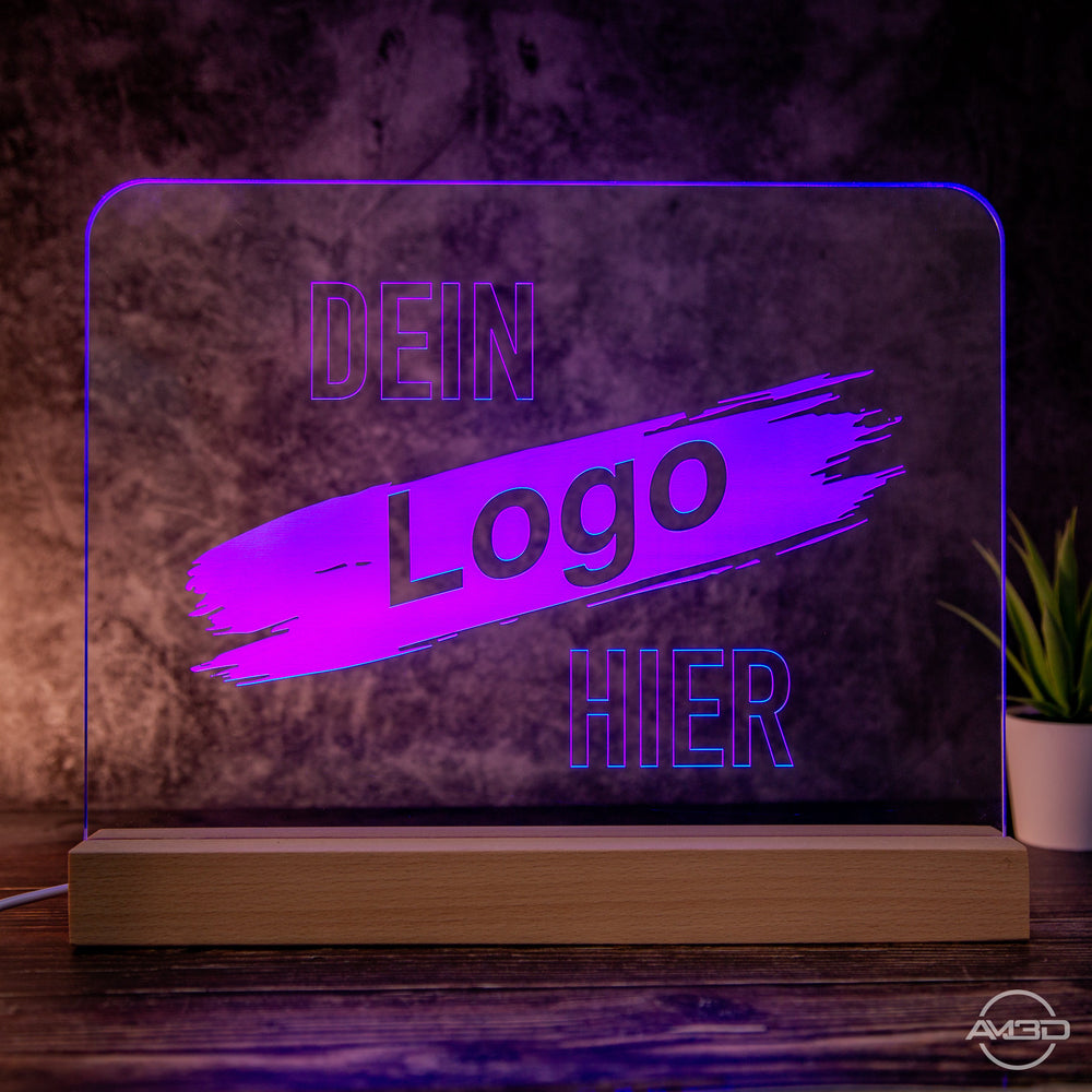 Dein Logo oder Motiv als XL LED Lampe aus Acryl 30cm breit - AM3D Shopmit Holzsockel 30cm