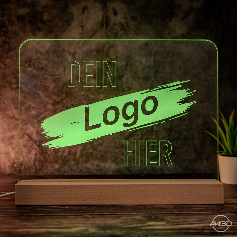 Dein Logo oder Motiv als XL LED Lampe aus Acryl 30cm breit - AM3D Shopmit Holzsockel 30cm