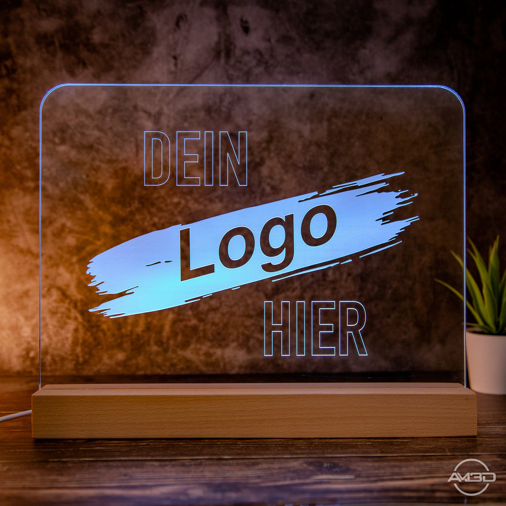 Dein Logo oder Motiv als XL LED Lampe aus Acryl 30cm breit - AM3D Shopmit Holzsockel 30cm