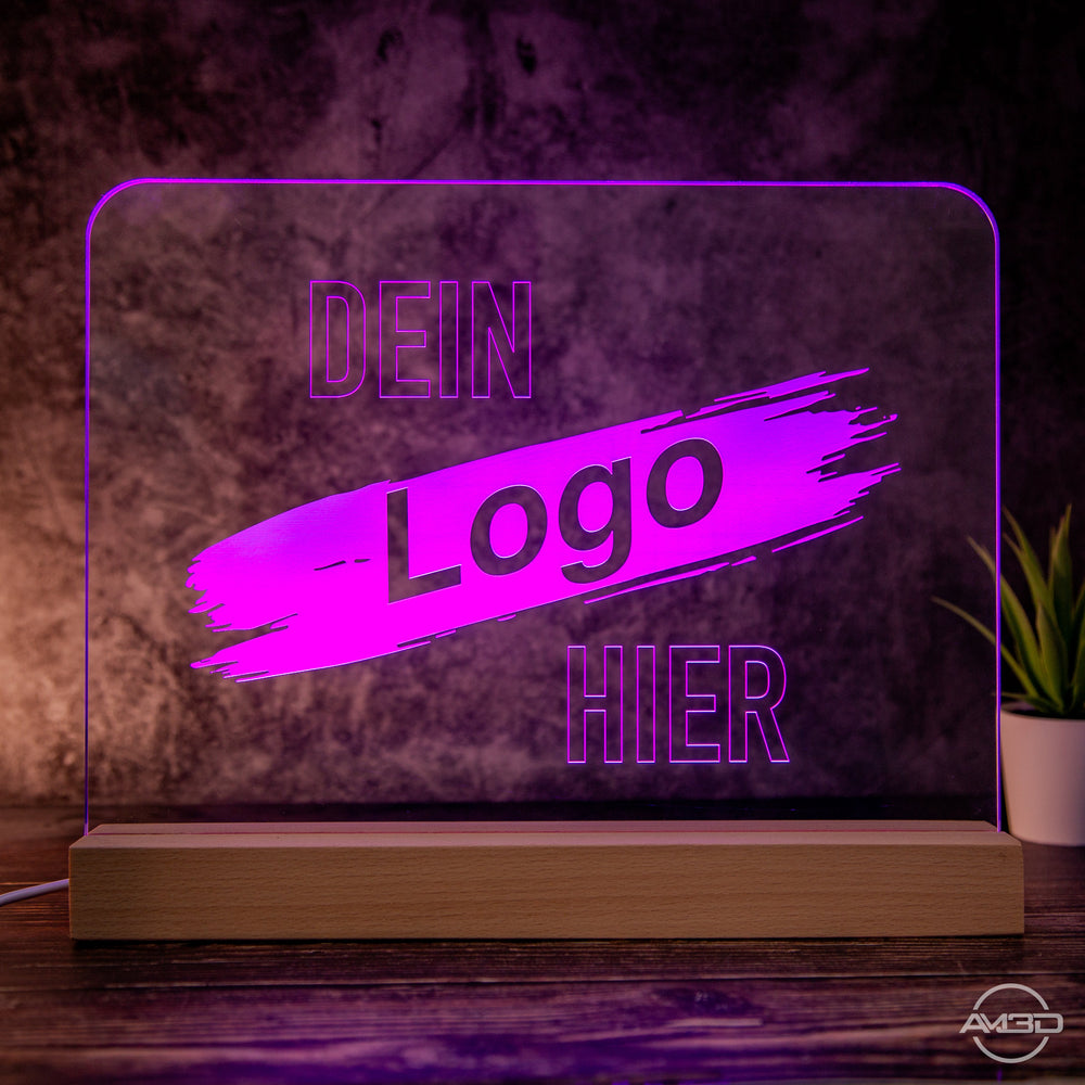 Dein Logo oder Motiv als XL LED Lampe aus Acryl 30cm breit - AM3D Shopmit Holzsockel 30cm