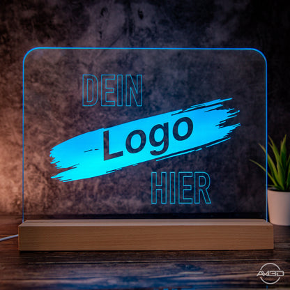 Dein Logo oder Motiv als XL LED Lampe aus Acryl 30cm breit - AM3D Shopmit Holzsockel 30cm