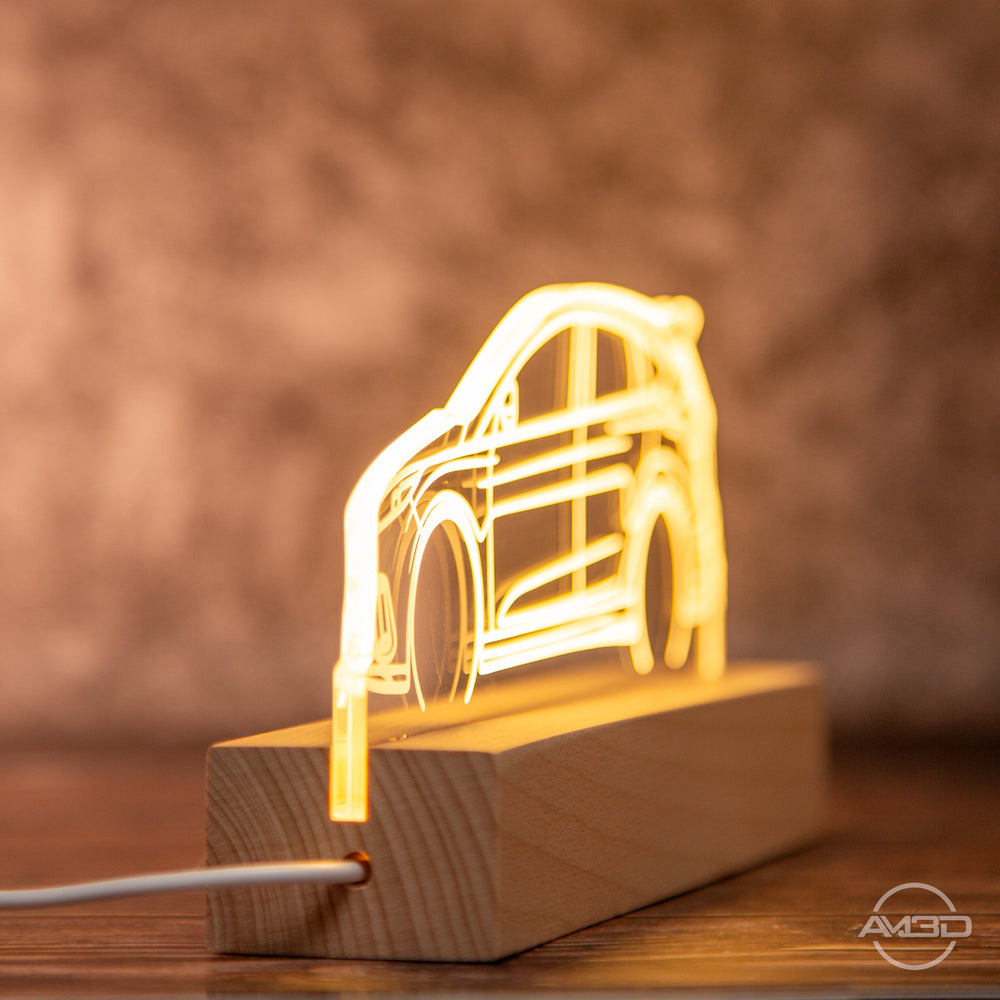 Lampe Auto Silhouette, Nachtlicht, Tischlampe Auto, Geschenkidee Autofans, viele Modelle verfügbar - AM3D Shopmit Holzsockel 20cm