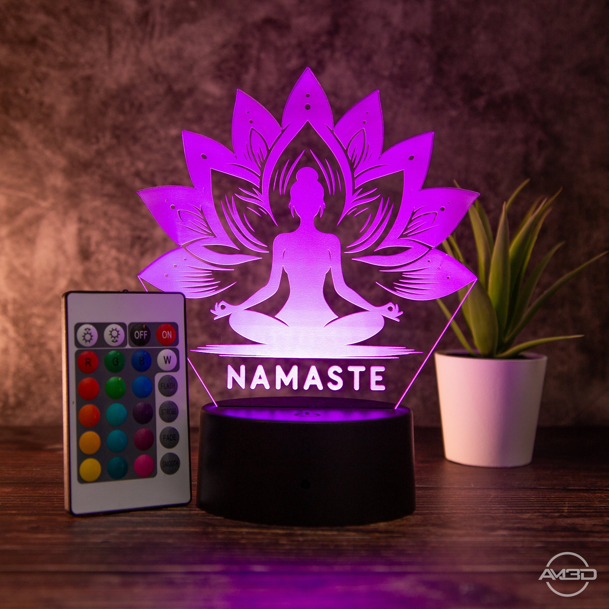 LED - Lampe aus Acryl "Namaste" - AM3D Shopmit Kunststoffsockel