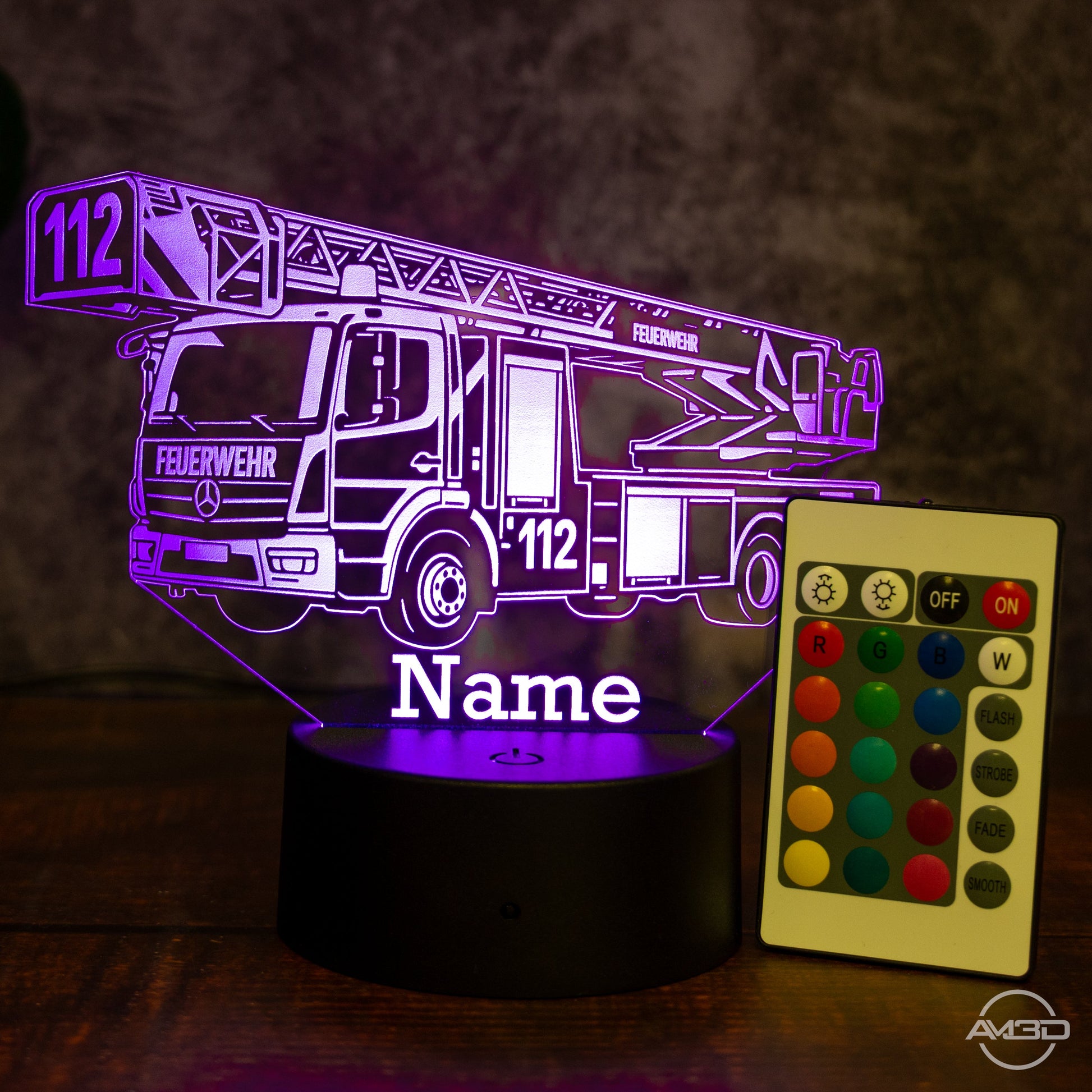 LED - Lampe „Feuerwehr“ mit Name – Das Nachtlicht für mutige Nachwuchsretter - AM3D Shopmit Kunststoffsockel