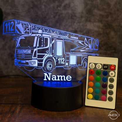 LED - Lampe „Feuerwehr“ mit Name – Das Nachtlicht für mutige Nachwuchsretter - AM3D Shopmit Kunststoffsockel