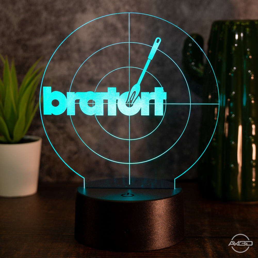LED - Leuchte „bratort“ – Die humorvolle Grill - Lampe für Krimi - Fans - AM3D Shopmit Kunststoffsockel
