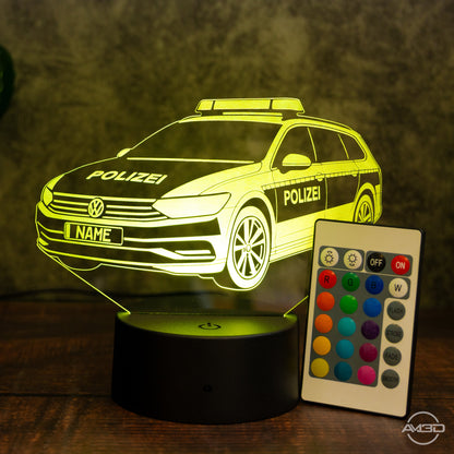 LED - Leuchte „Polizeiauto“ mit Wunschkennzeichen – 3D - Licht für kleine Blaulichtfans - AM3D Shopmit Kunststoffsockel