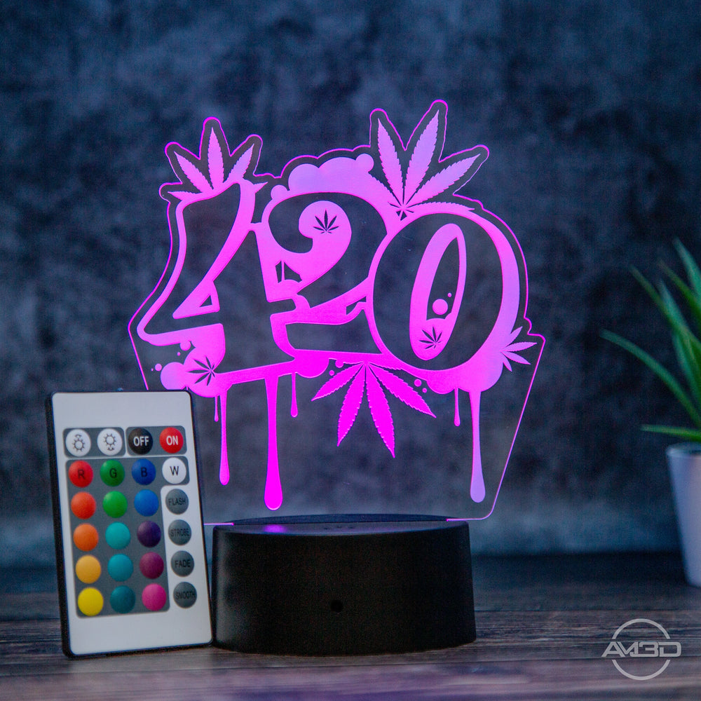 LED Tischlampe aus Acryl "420 - Weed" - AM3D Shopmit Kunststoffsockel