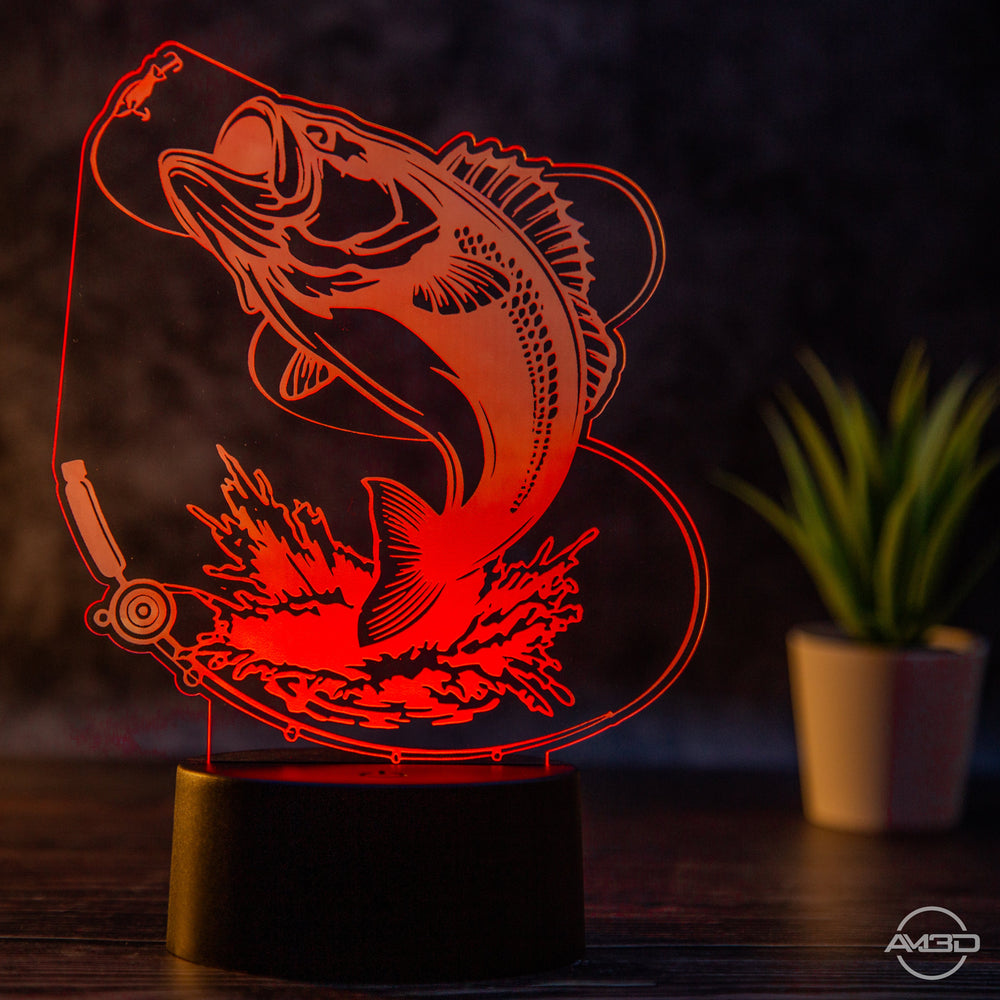 LED Tischlampe aus Acryl - Angeln // Fischen// Nachtlicht LED Acryl - AM3D Shopmit Kunststoffsockel