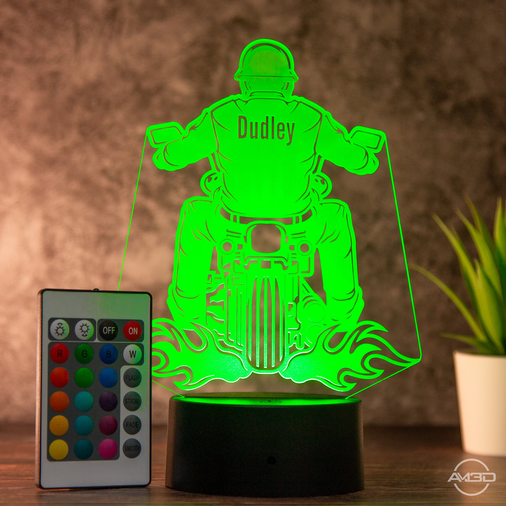 LED Tischlampe aus Acryl - Biker - Das perfekte Geschenk für Motorradfahrer - AM3D Shopmit Kunststoffsockel