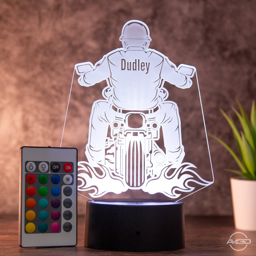 LED Tischlampe aus Acryl - Biker - Das perfekte Geschenk für Motorradfahrer - AM3D Shopmit Kunststoffsockel