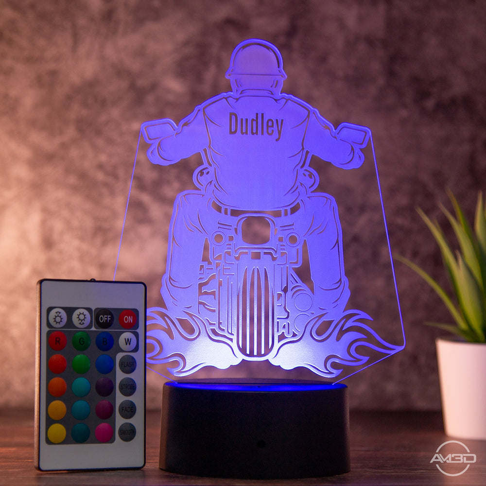 LED Tischlampe aus Acryl - Biker - Das perfekte Geschenk für Motorradfahrer - AM3D Shopmit Kunststoffsockel