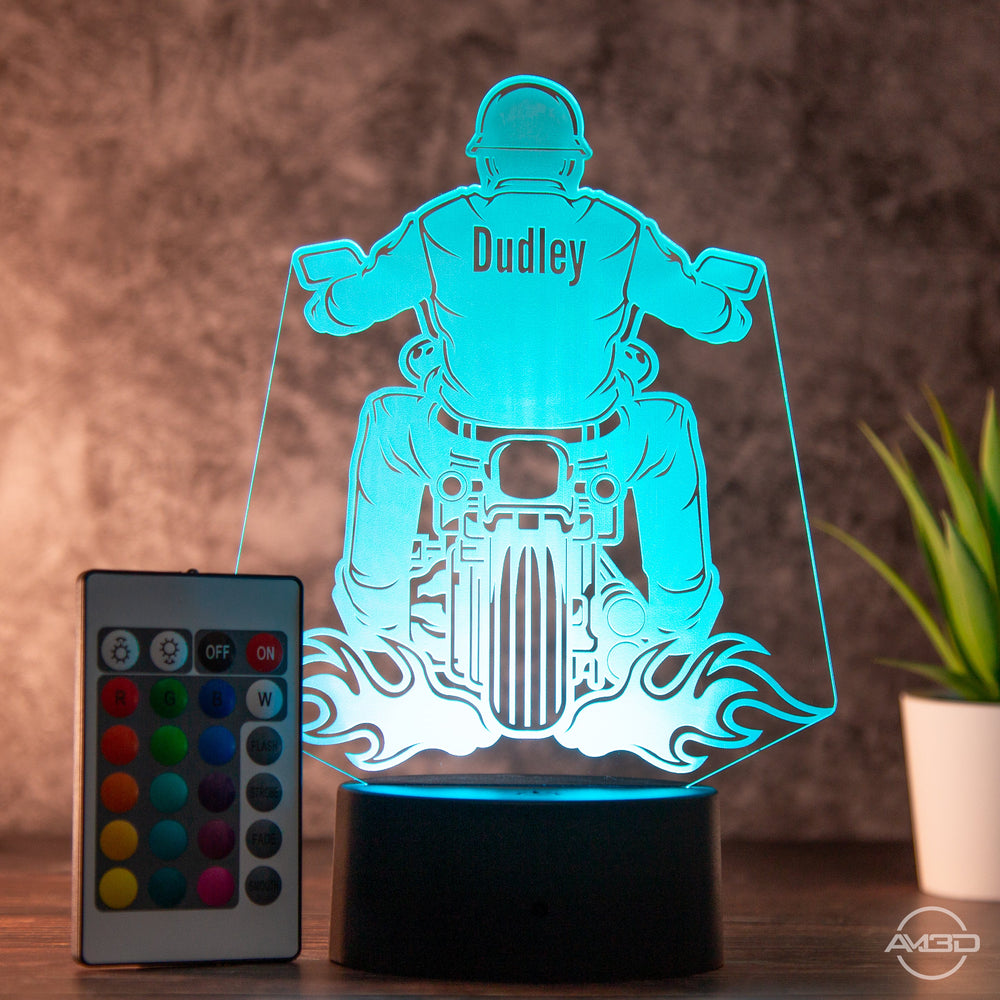 LED Tischlampe aus Acryl - Biker - Das perfekte Geschenk für Motorradfahrer - AM3D Shopmit Kunststoffsockel