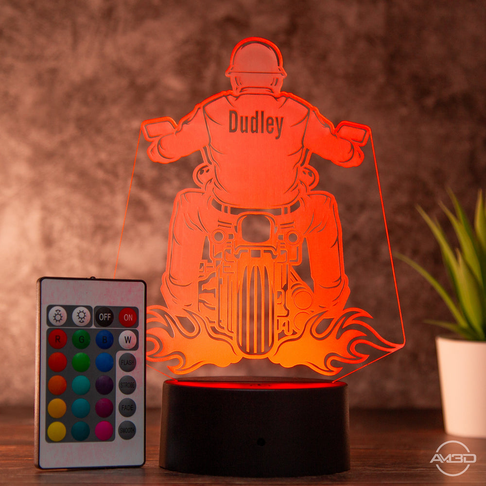 LED Tischlampe aus Acryl - Biker - Das perfekte Geschenk für Motorradfahrer - AM3D Shopmit Kunststoffsockel