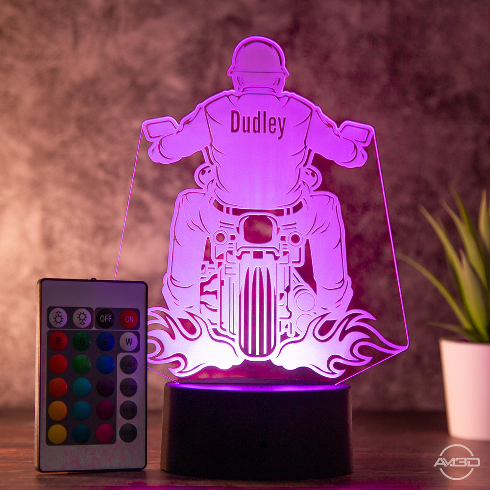 LED Tischlampe aus Acryl - Biker - Das perfekte Geschenk für Motorradfahrer - AM3D Shopmit Kunststoffsockel
