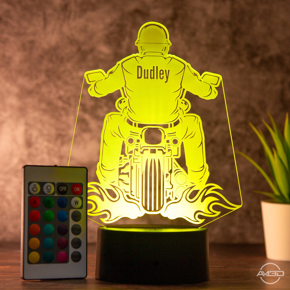 LED Tischlampe aus Acryl - Biker - Das perfekte Geschenk für Motorradfahrer - AM3D Shopmit Kunststoffsockel