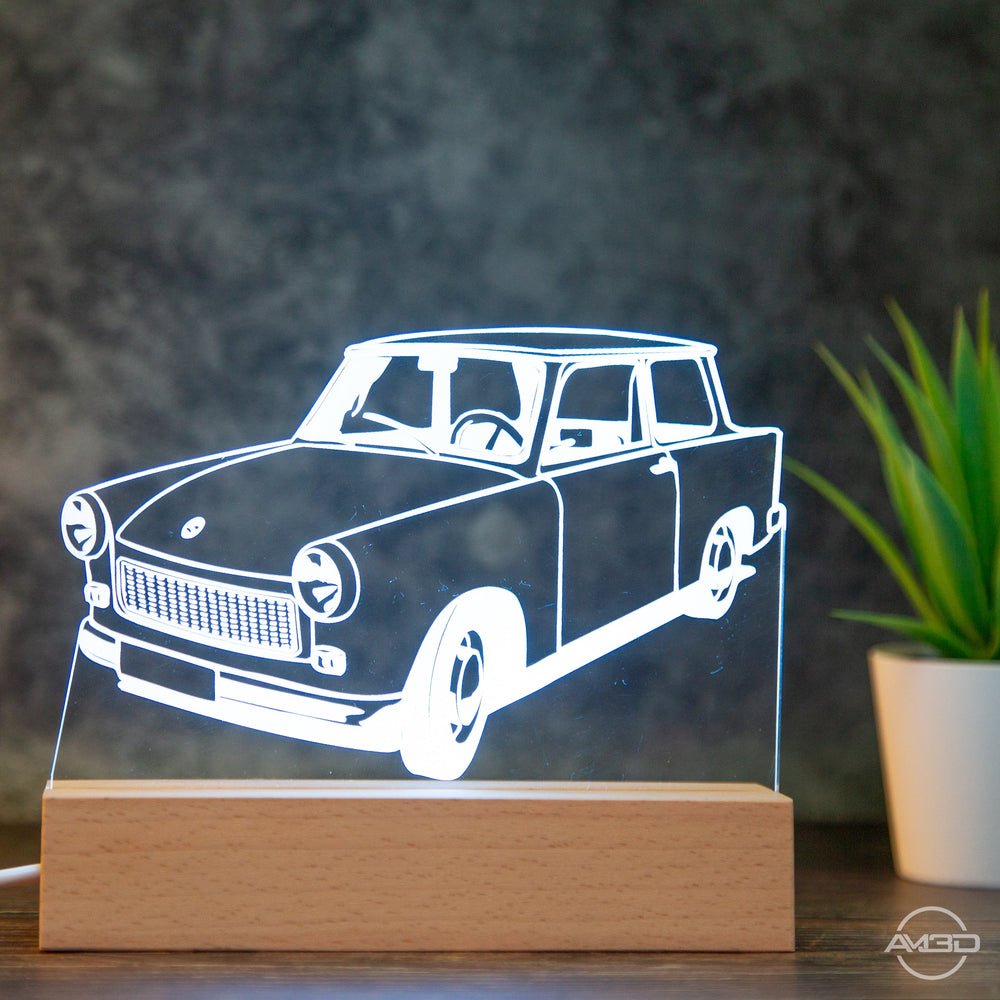 LED Tischlampe aus Acryl für Oldtimer - Fans - AM3D Shopmit Holzsockel 15cm