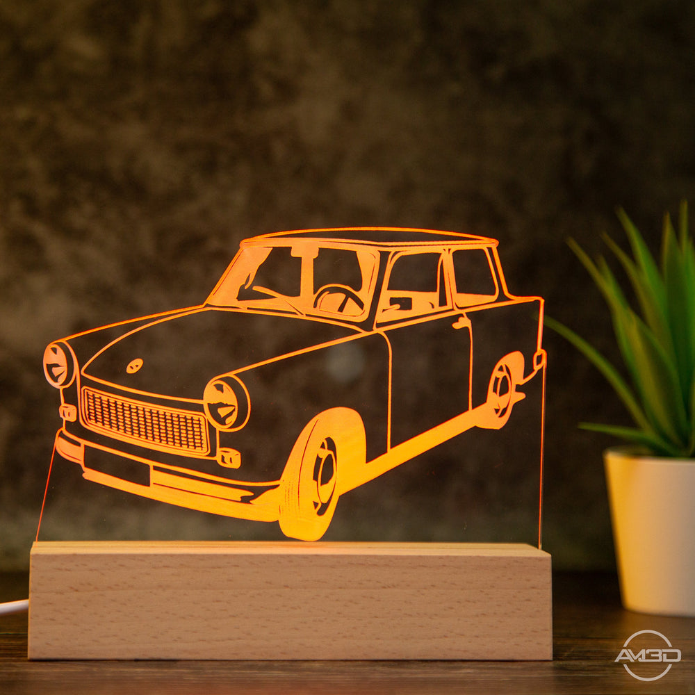 LED Tischlampe aus Acryl für Oldtimer - Fans - AM3D Shopmit Holzsockel 15cm
