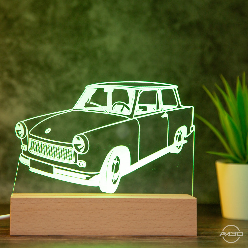 LED Tischlampe aus Acryl für Oldtimer - Fans - AM3D Shopmit Holzsockel 15cm