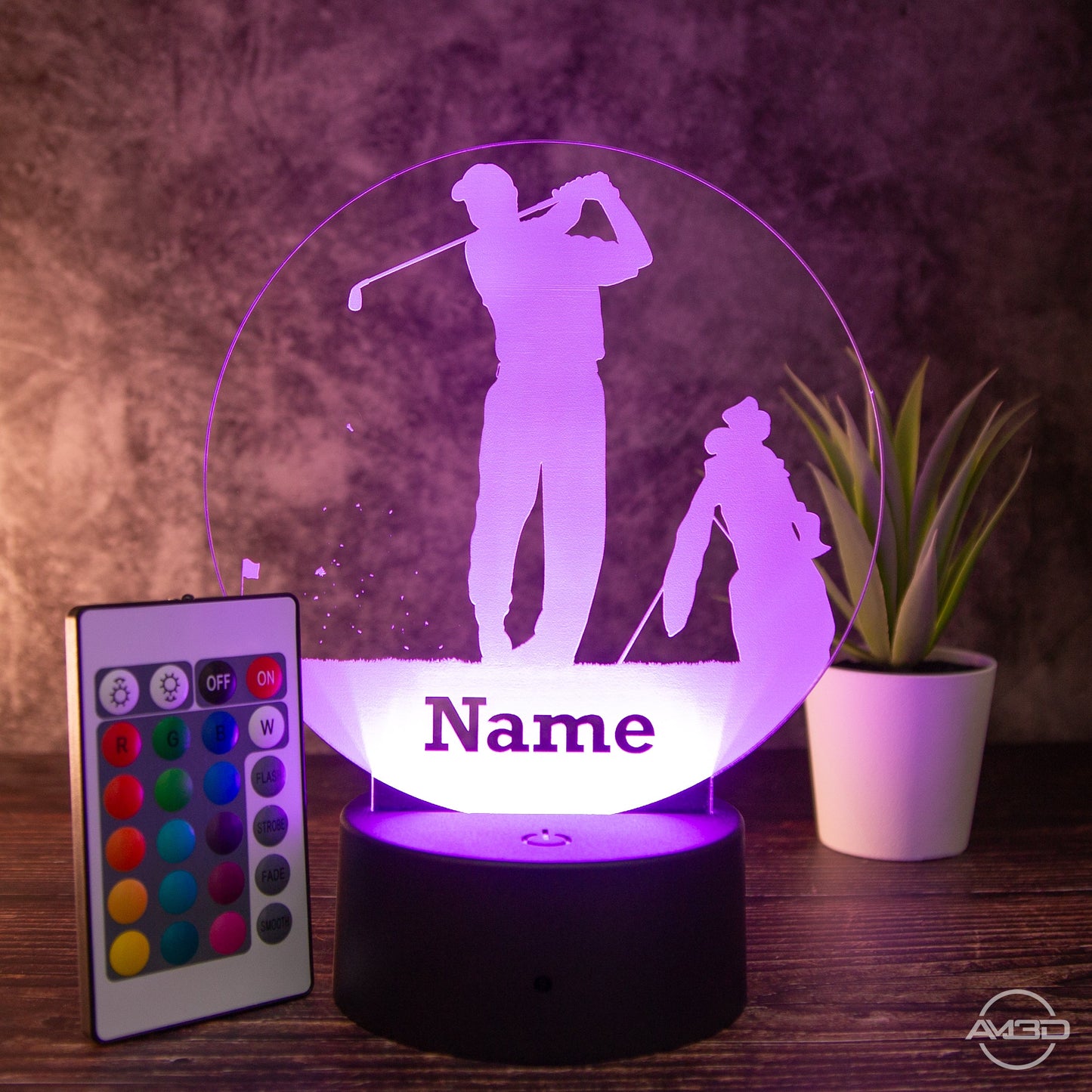 LED Tischlampe aus Acryl - Golfer - Das perfekte Geschenk für Golfer! - AM3D Shopmit Kunststoffsockel