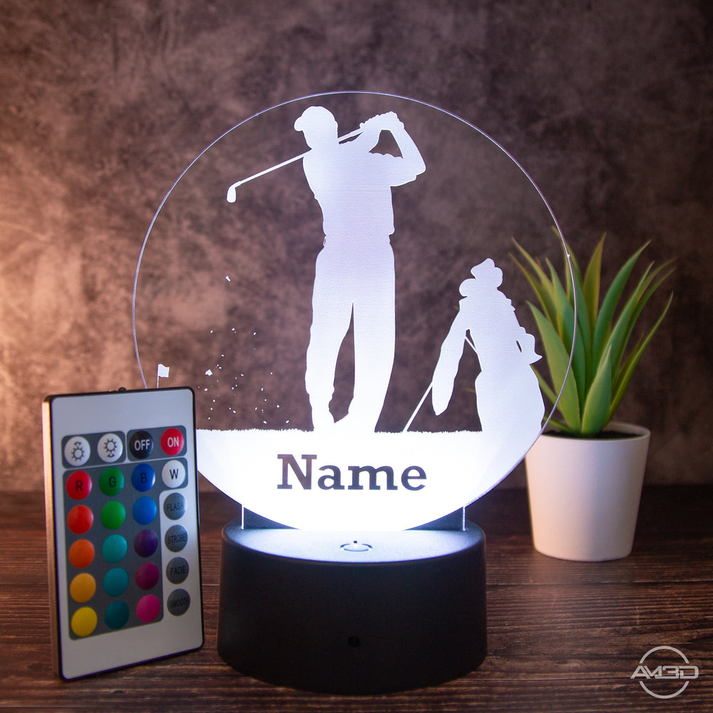 LED Tischlampe aus Acryl - Golfer - Das perfekte Geschenk für Golfer! - AM3D Shopmit Kunststoffsockel