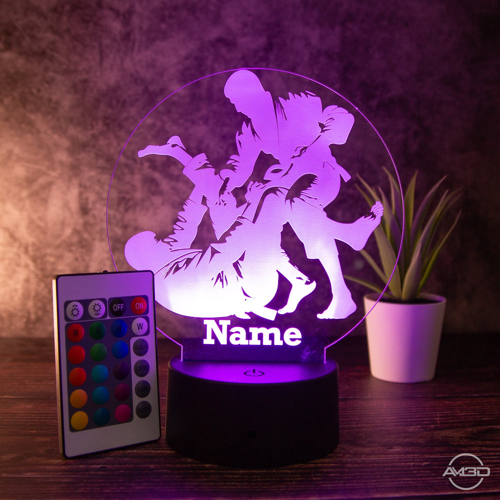LED Tischlampe aus Acryl - Jiu Jitsu - Das perfekte Geschenk für Jiu Jitsu Kämpfer! - AM3D Shopmit Kunststoffsockel