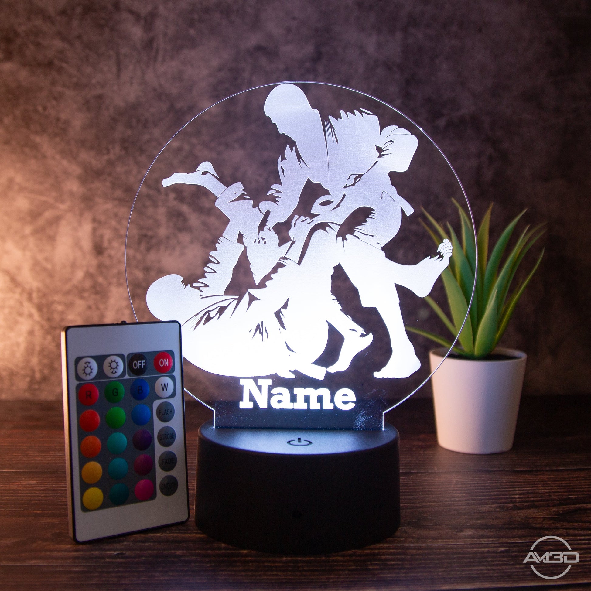 LED Tischlampe aus Acryl - Jiu Jitsu - Das perfekte Geschenk für Jiu Jitsu Kämpfer! - AM3D Shopmit Kunststoffsockel