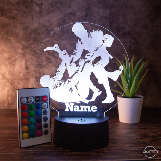 LED Tischlampe aus Acryl - Jiu Jitsu - Das perfekte Geschenk für Jiu Jitsu Kämpfer! - AM3D Shopmit Kunststoffsockel