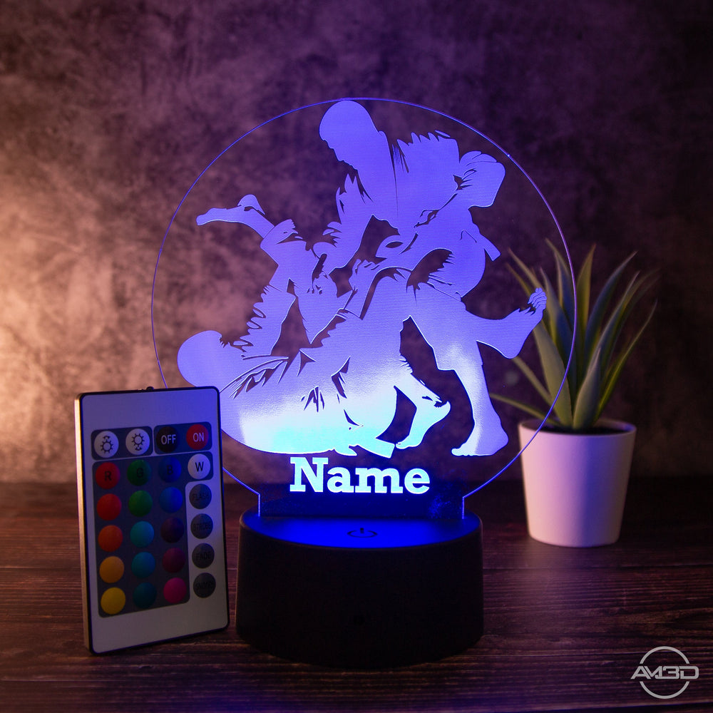 LED Tischlampe aus Acryl - Jiu Jitsu - Das perfekte Geschenk für Jiu Jitsu Kämpfer! - AM3D Shopmit Kunststoffsockel