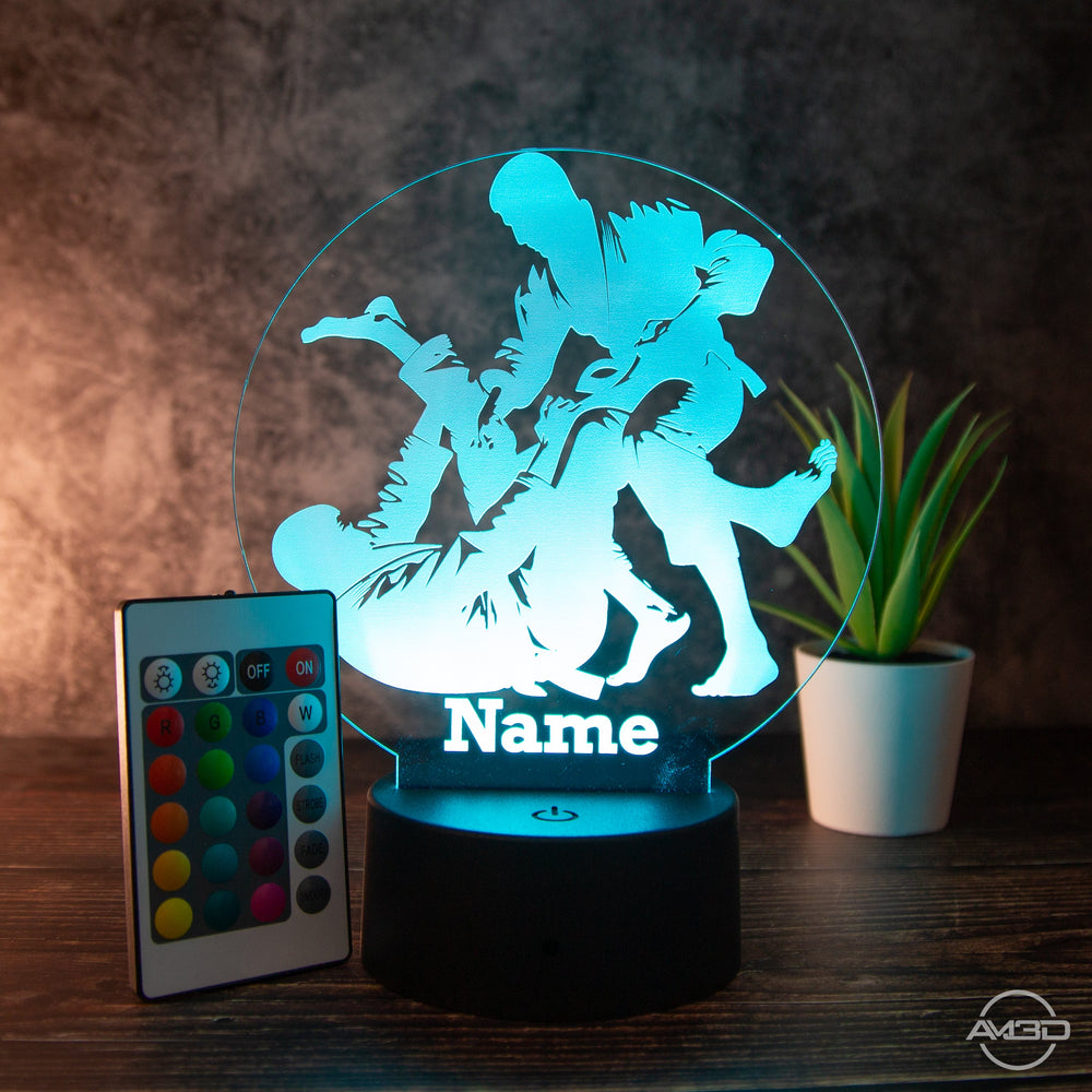 LED Tischlampe aus Acryl - Jiu Jitsu - Das perfekte Geschenk für Jiu Jitsu Kämpfer! - AM3D Shopmit Kunststoffsockel