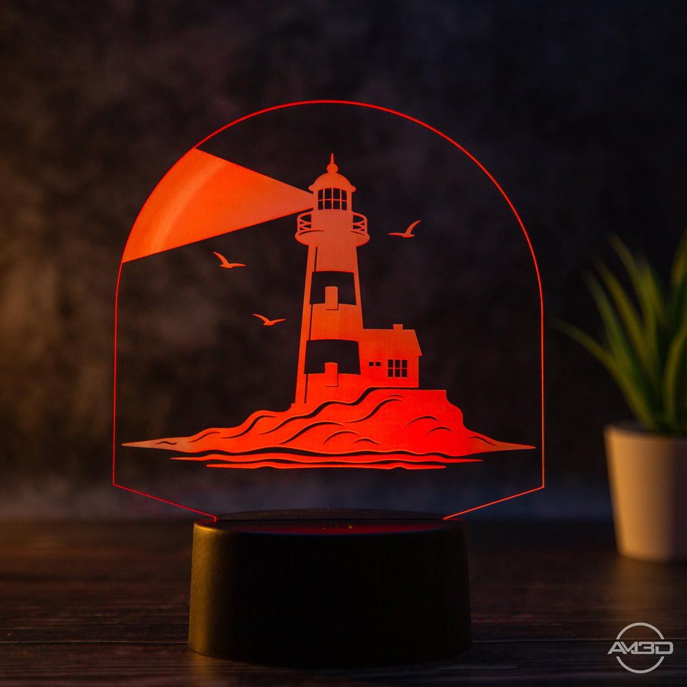 LED Tischlampe aus Acryl - Leuchtturm - AM3D Shopmit Kunststoffsockel