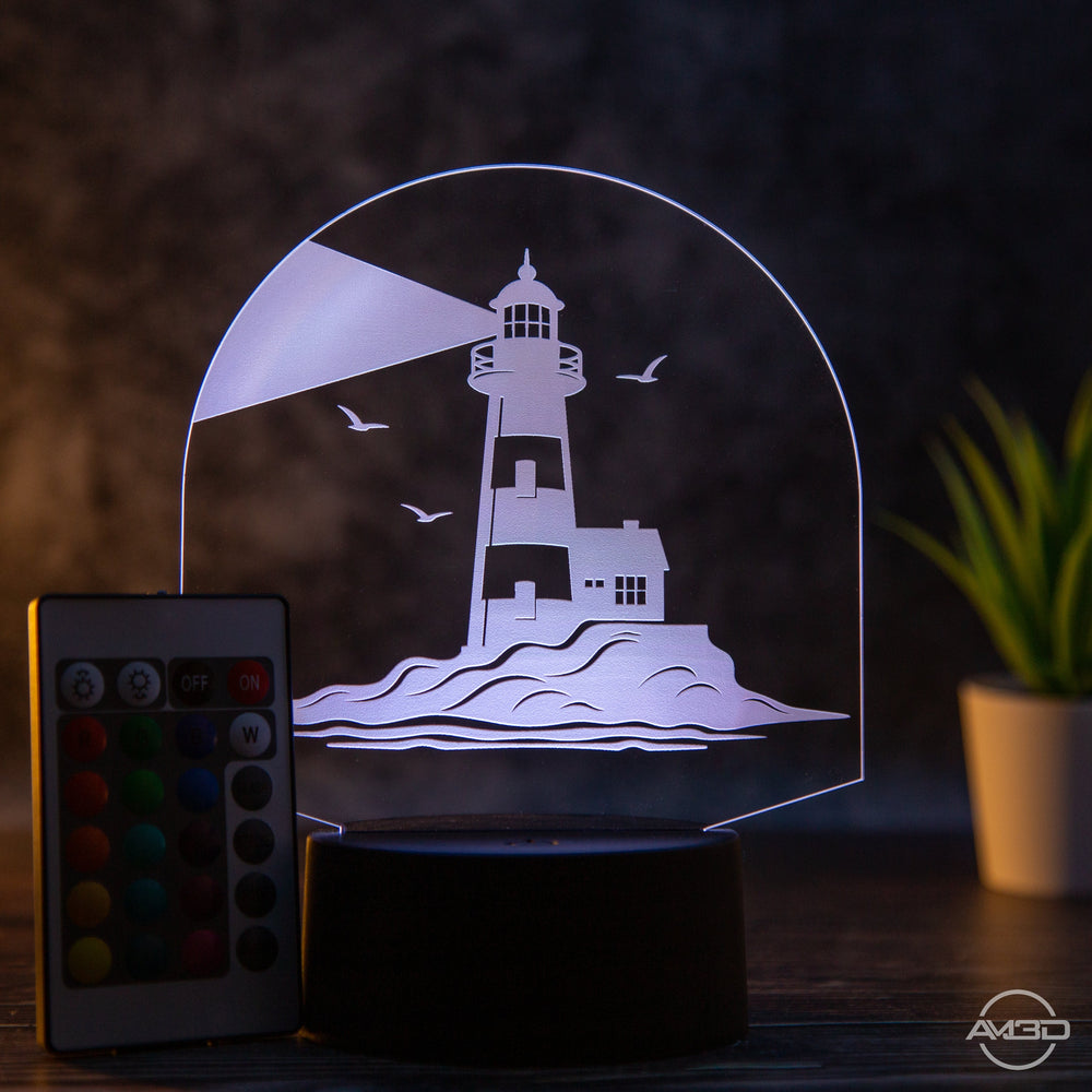 LED Tischlampe aus Acryl - Leuchtturm - AM3D Shopmit Kunststoffsockel