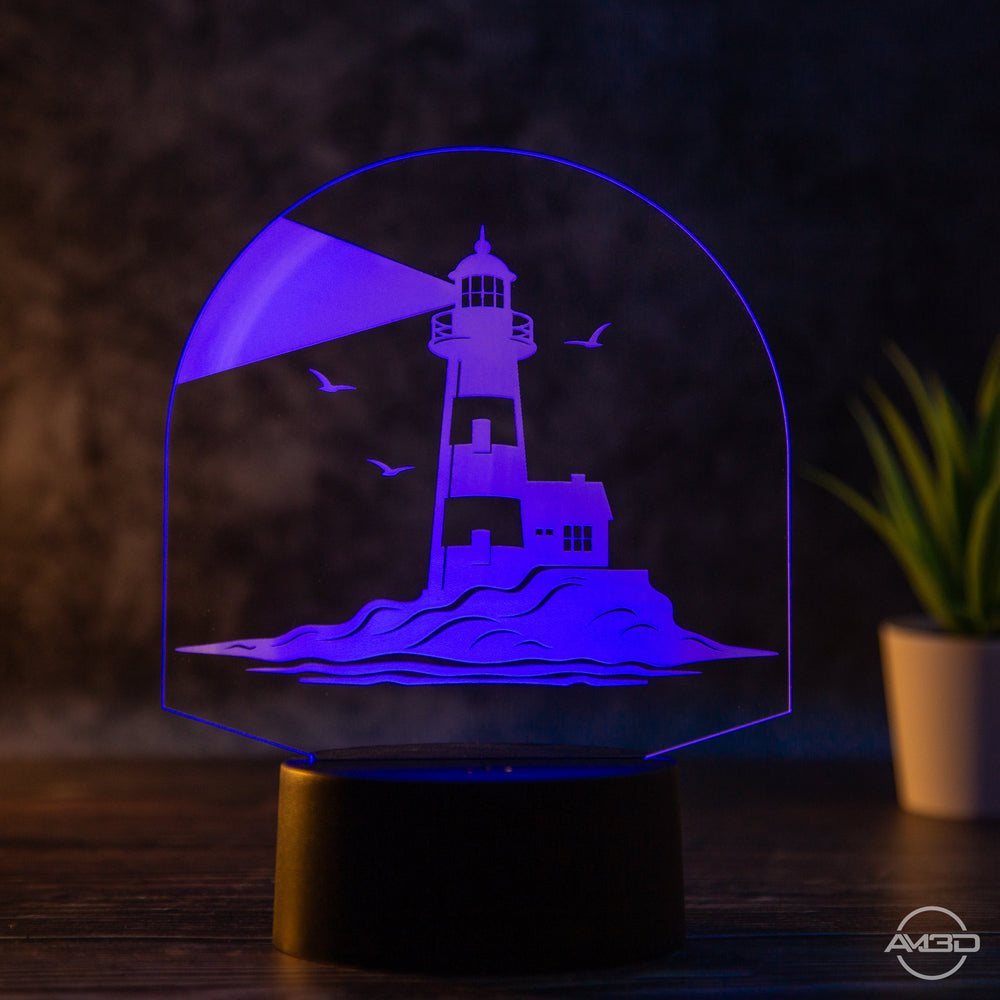 LED Tischlampe aus Acryl - Leuchtturm - AM3D Shopmit Kunststoffsockel