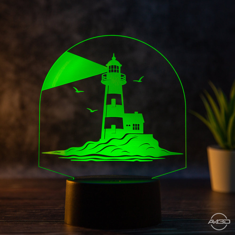 LED Tischlampe aus Acryl - Leuchtturm - AM3D Shopmit Kunststoffsockel