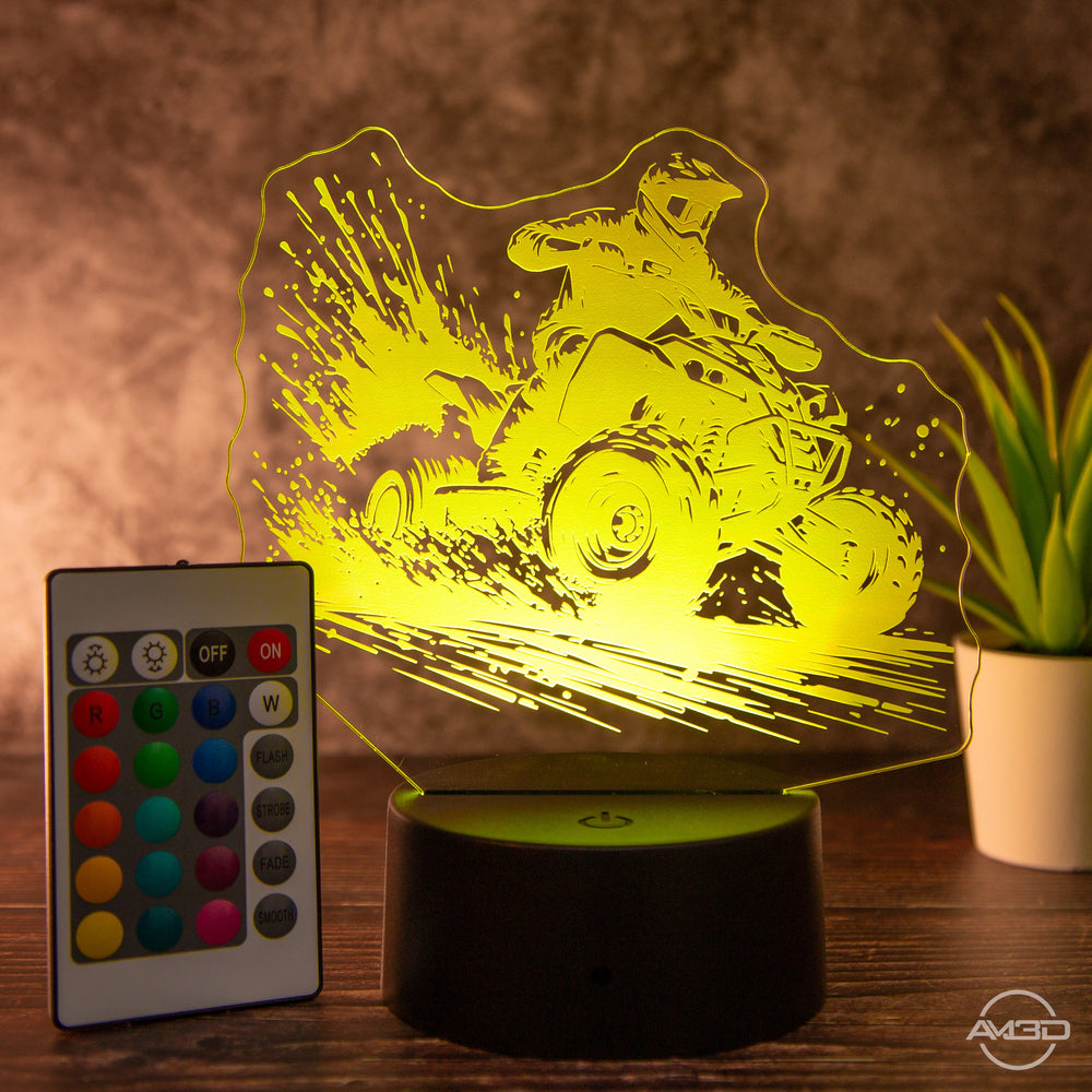 LED - Tischlampe aus Acryl mit Quadfahrer – Perfektes Geschenk für Quad - Fan - AM3D Shopmit Kunststoffsockel