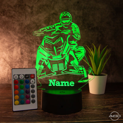 LED Tischlampe aus Acryl - Schneemobild - Das perfekte Geschenk für Schneemobilfahrer! - AM3D Shopmit Kunststoffsockel