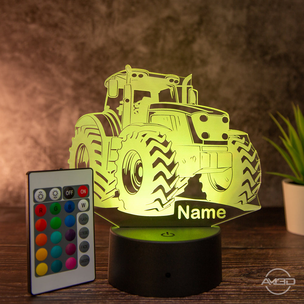 LED Tischlampe aus Acryl - Traktor - Das perfekte Geschenk für Traktorfans - AM3D Shopmit Kunststoffsockel