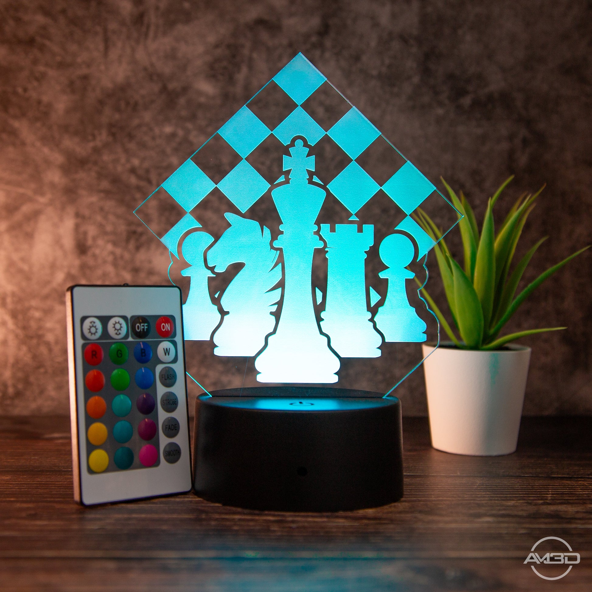 LED Tischlampe mit Schachmotiv - AM3D Shopmit Kunststoffsockel