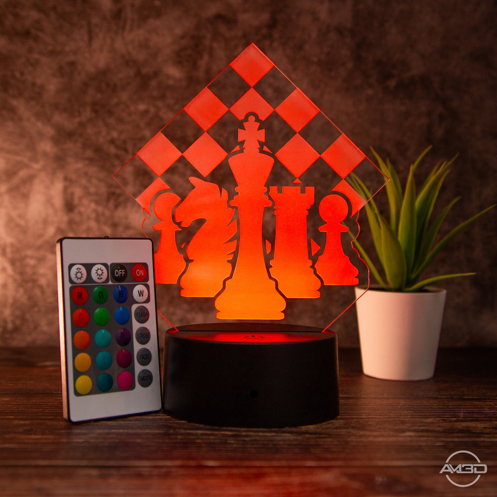 LED Tischlampe mit Schachmotiv - AM3D Shopmit Kunststoffsockel