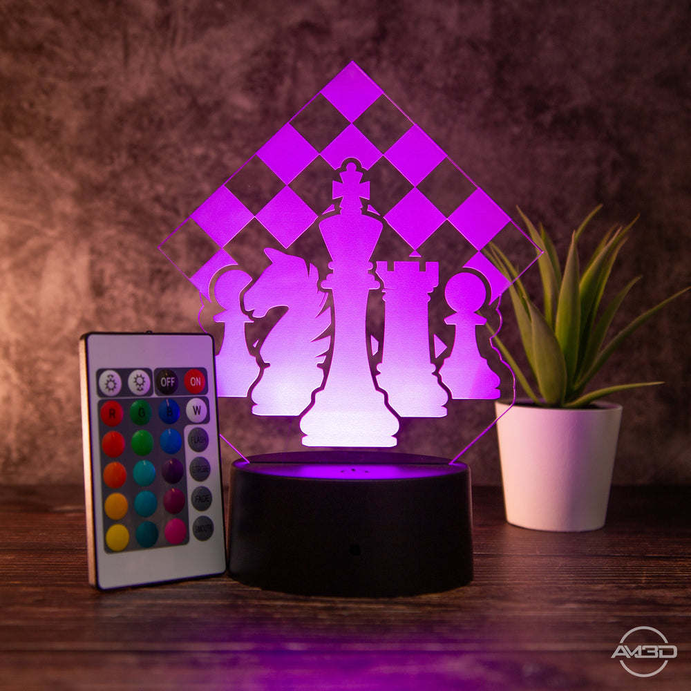 LED Tischlampe mit Schachmotiv - AM3D Shopmit Kunststoffsockel