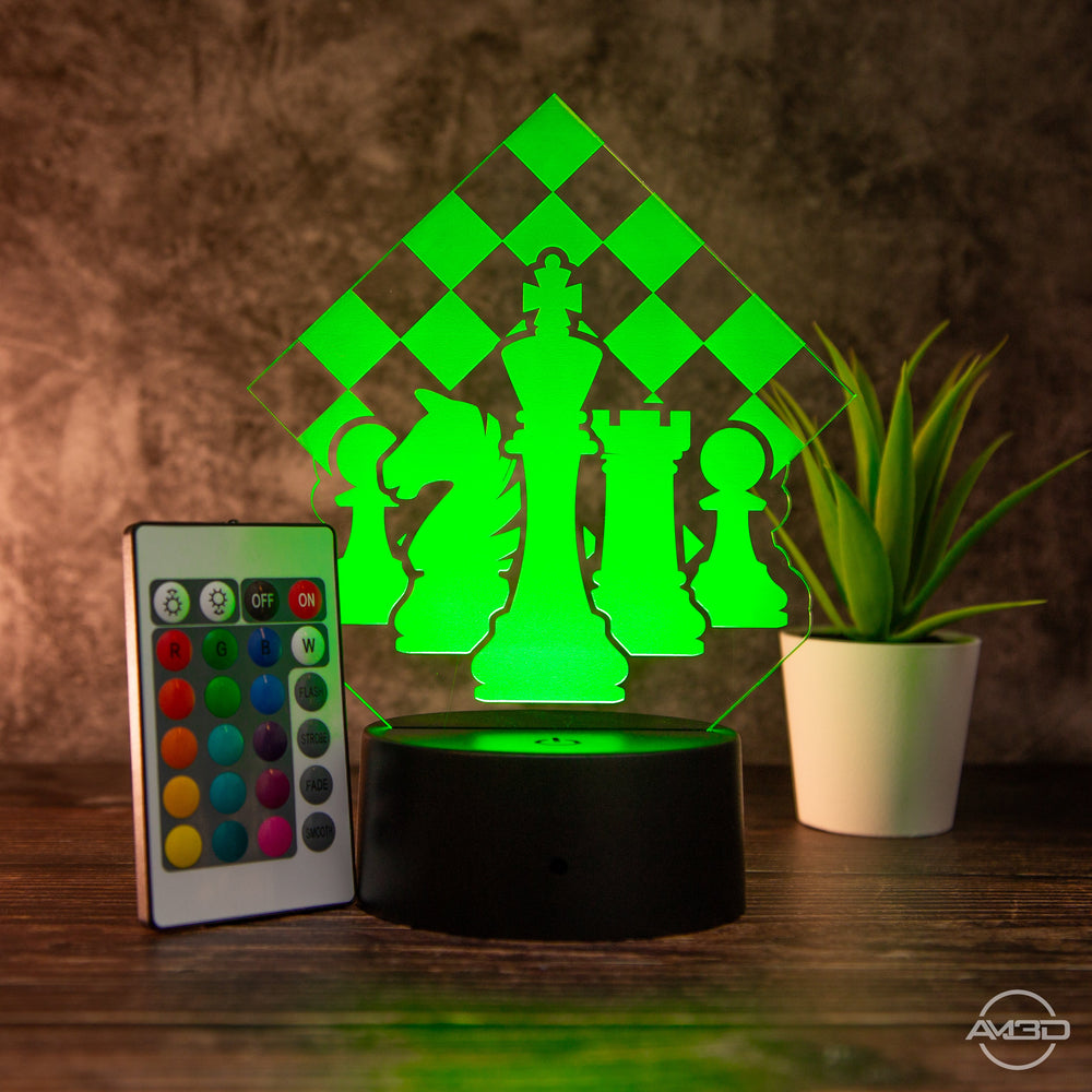 LED Tischlampe mit Schachmotiv - AM3D Shopmit Kunststoffsockel