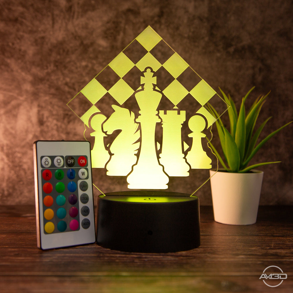 LED Tischlampe mit Schachmotiv - AM3D Shopmit Kunststoffsockel