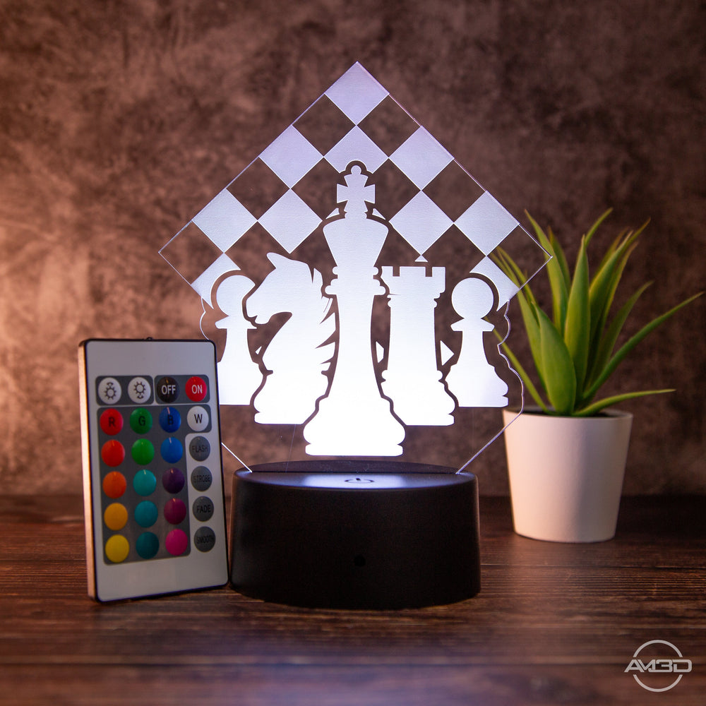 LED Tischlampe mit Schachmotiv - AM3D Shopmit Kunststoffsockel